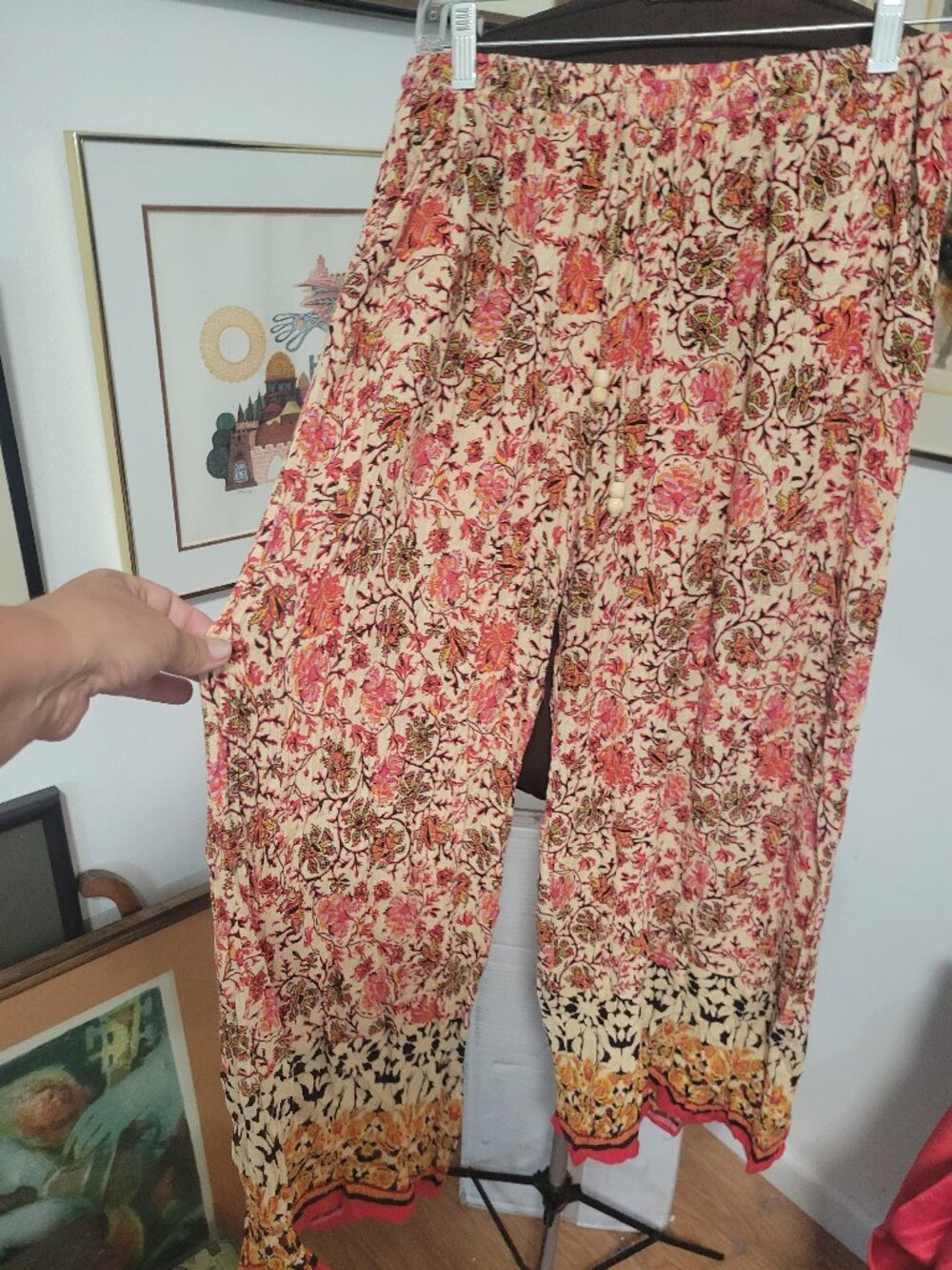 Indian Cotton Boho Chic Hippe Pants Wide Leg Size M by Nicole MIller